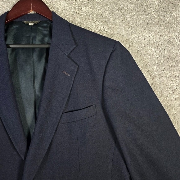 LL Bean Blazer Mens 44L Blue Polyester 2 Button Inside Zipper Pocket Vintage - Picture 3 of 16